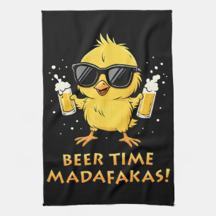 Beer Time Madafakas Funny Meme Duck Goose Retro Tea Towel