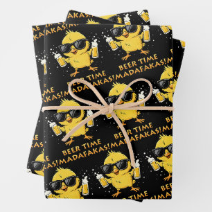 Beer Time Madafakas Funny Meme Duck Goose Retro Wrapping Paper Sheet