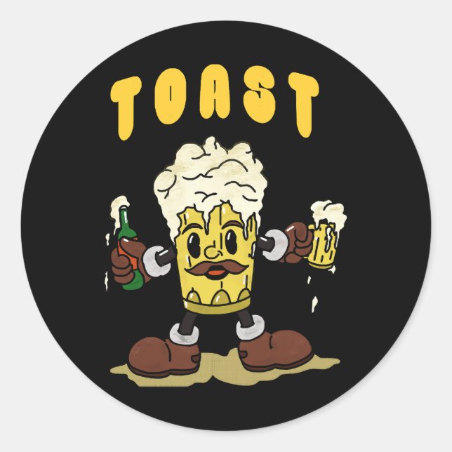 Beer Toast Mascot Classic Round Sticker (Front)