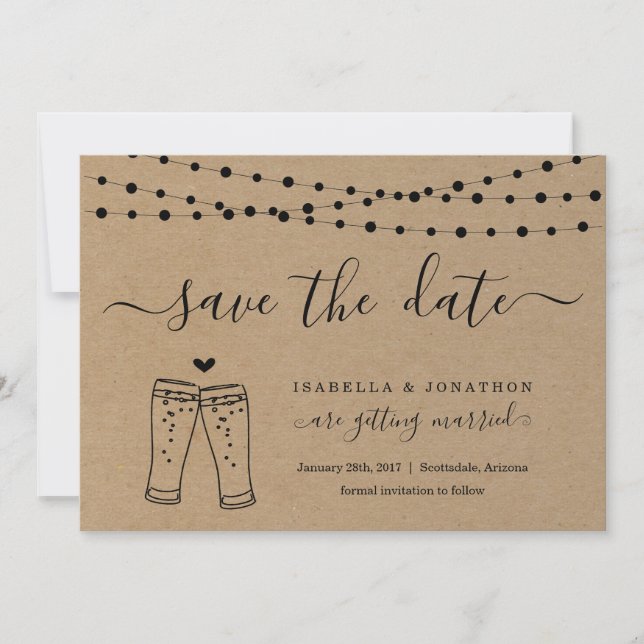 Beer Toast Save the Date Card Kraft Paper (Front)
