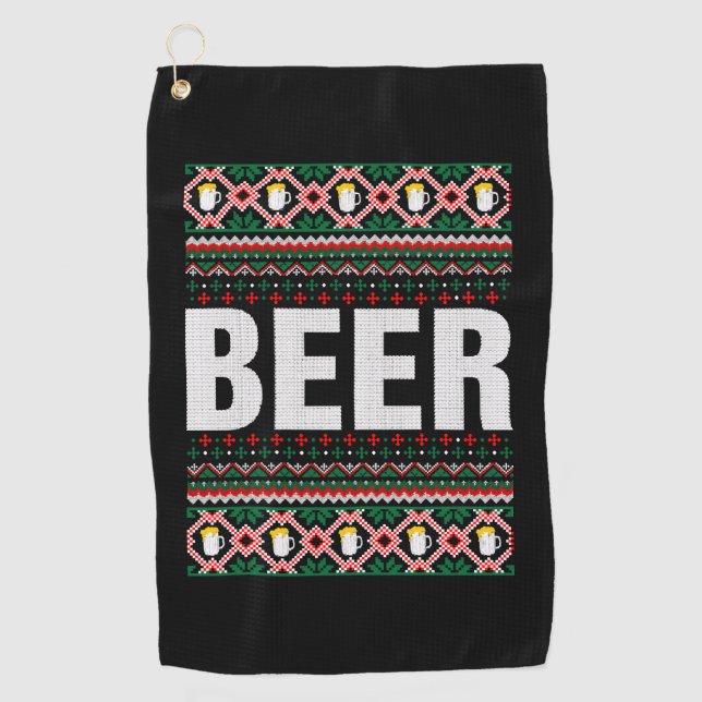 Beer Ugly Christmas Sweater Golf Towel (Front)