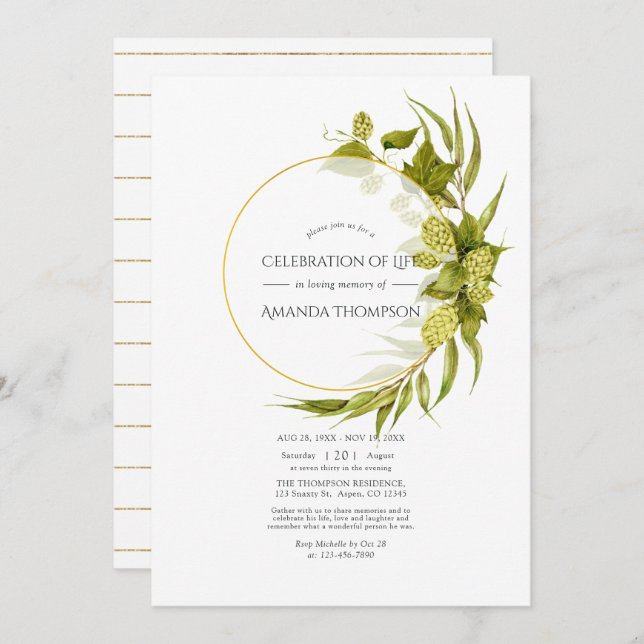 Beer Willow and Gold Geometric Celebration of Life Invitation (Front/Back)