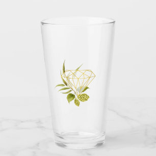 Beer Willow Greenery and Gold Geometric Diamond Glass