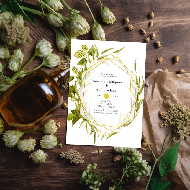 Beer Willow Greenery Gold Geometric Couples Shower Invitation (Creator Uploaded)