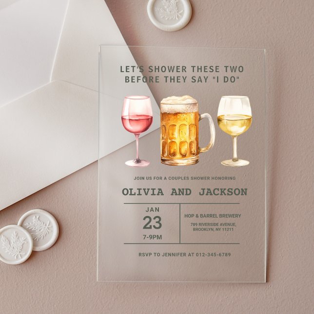 Beer Wine Brewery Watercolor Couples Shower Acrylic Invitations (Creator Uploaded)