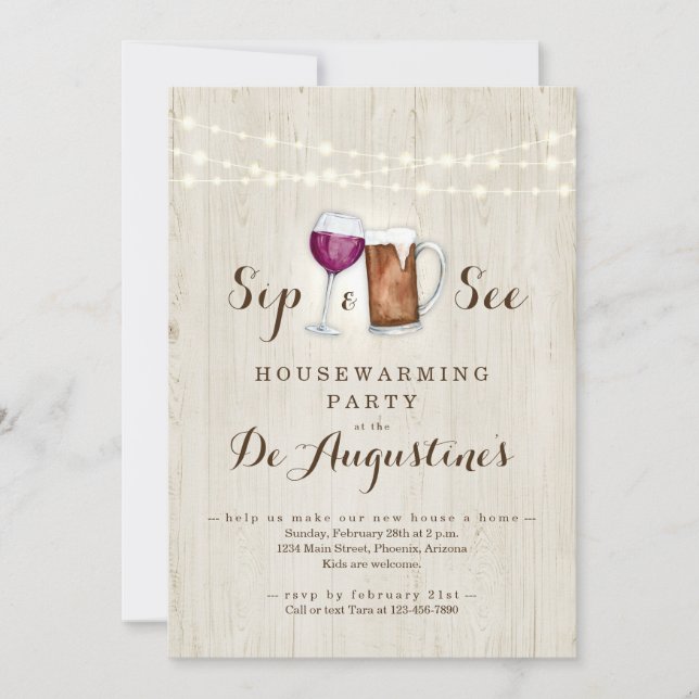Beer & Wine Sip and See Housewarming Party Invitation (Front)