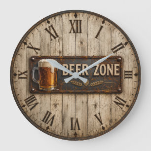 Beer Zone Rustic Bar Vintage Pub Large Clock