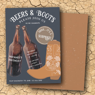 Beers Boots Cowboy Adult Birthday Surprise Party Invitation