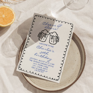 Beers Hand Written Drawn Male Fun Birthday Party Invitation