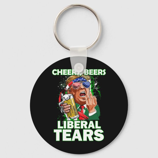 Beers Liberal Tears Trump Holding Beer Patrick's D Key Ring (Front)