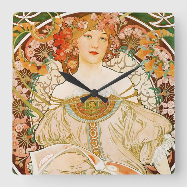 Beers of the Meuse Art Nouveau Clock by Mucha (Front)
