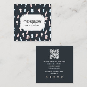 Beers Rustic Hand Drawn Beer Brewery QR Code Square Business Card