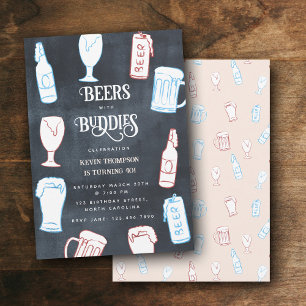 Beers Rustic Hand Drawn Funny Beer Birthday Invitation