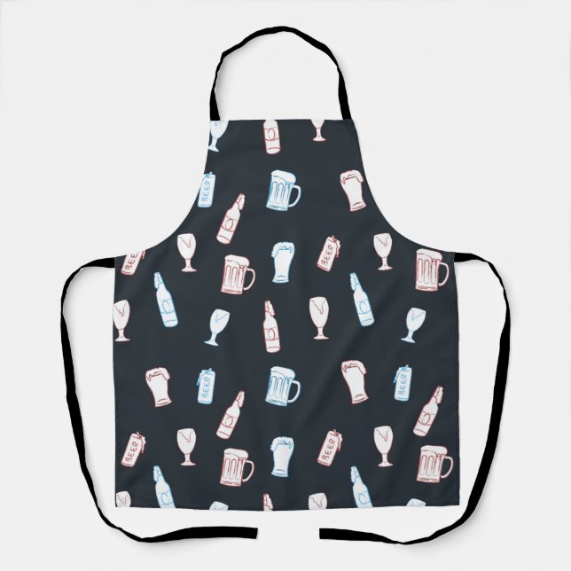 Beers Rustic Hand Drawn Whimsical Beer Man Cave Apron (Front)