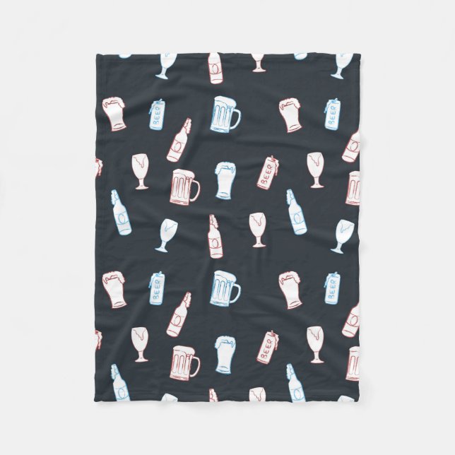 Beers Rustic Hand Drawn Whimsical Beer Man Cave Fleece Blanket (Front)