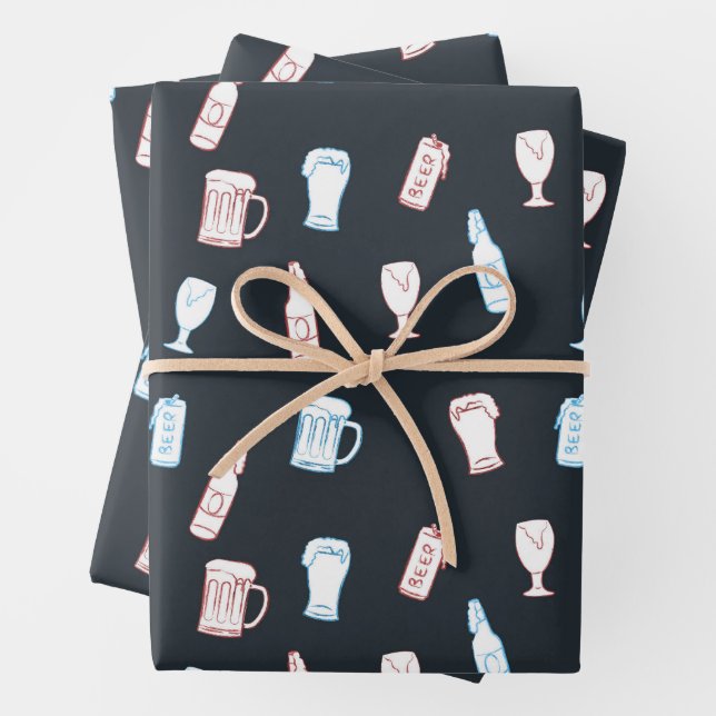 Beers Rustic Hand Drawn Whimsical Beer Party Theme Wrapping Paper Sheet (In situ)