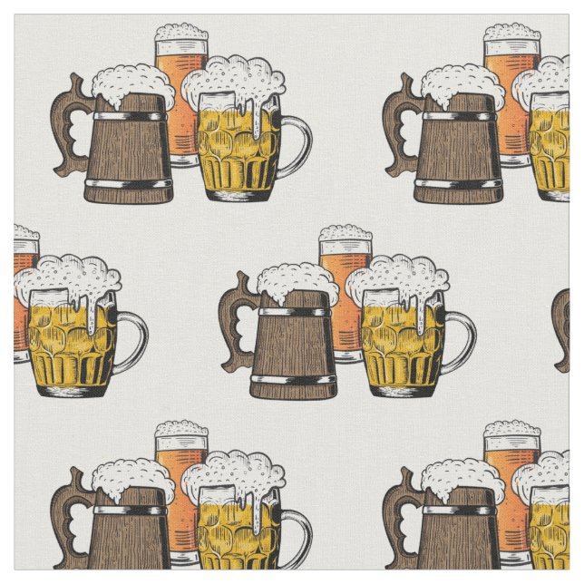 BEERS | Three Beers Cheers | Fun Cartoon Fabric (Close Up)