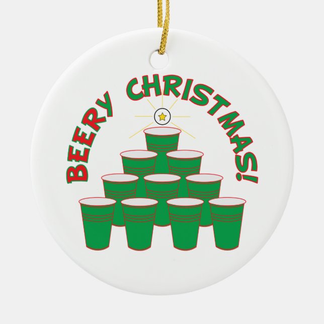 BEERy Christmas! Ceramic Ornament (Front)