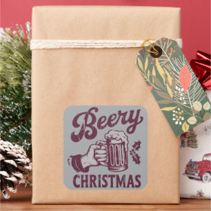 Beery Christmas Vintage Beer Party Xmas Square Sticker