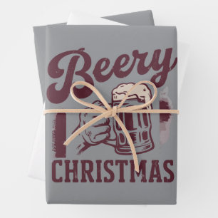 Beery Christmas Vintage Festive Party Guys Beer Wrapping Paper Sheet