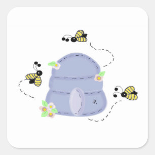 Bees and a Blue Beehive Square Sticker