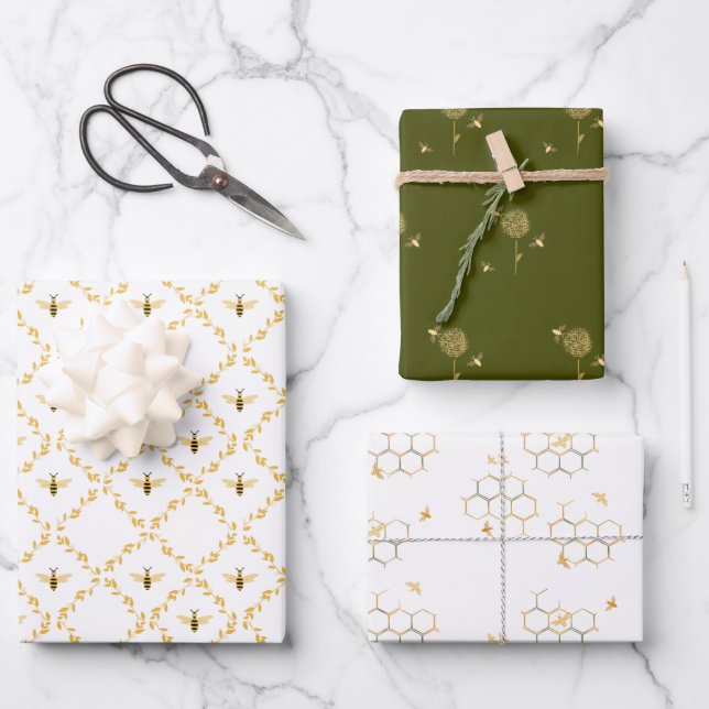 Bees and Beehives Wrapping Paper Assortment (Front)