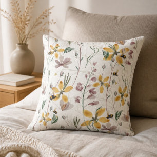 Bees and Botanicals Square Throw Pillow