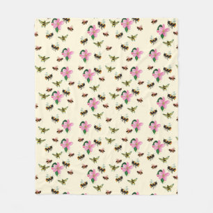 Bees and bumblebees & fruit blossoms in spring Fleece Blanket
