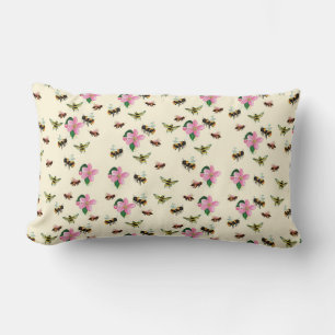 Bees and bumblebees & fruit blossoms in spring Lumbar Cushion