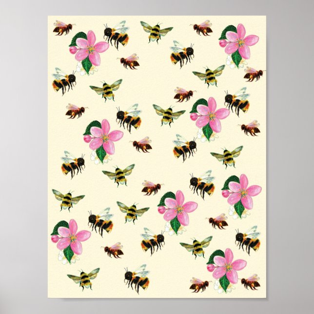 Bees and bumblebees & fruit blossoms poster (Front)