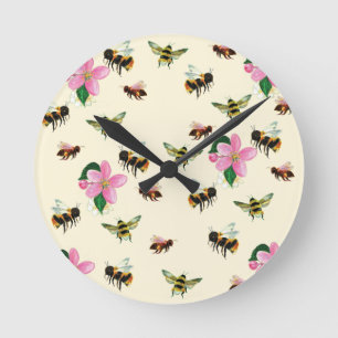 Bees and bumblebees & fruit blossoms round clock
