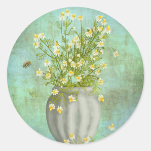 Bees and Camomiles Classic Round Sticker