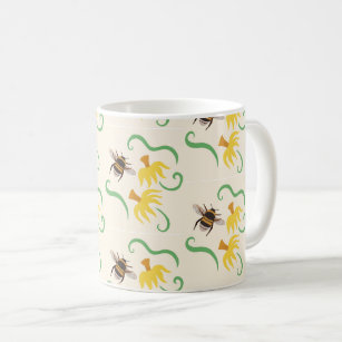 Bees and Daffodils Pattern Coffee Mug