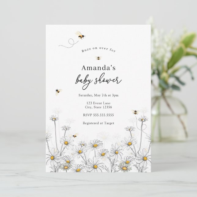 Bees and Daisies Baby Shower  Invitation (Standing Front)