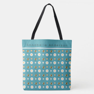 Bees and Daisies Personalize Tote Bag