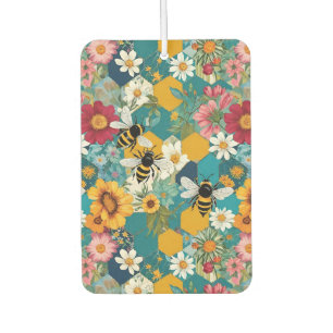 Bees and Florals Bee Flower Pattern Car Air Freshener