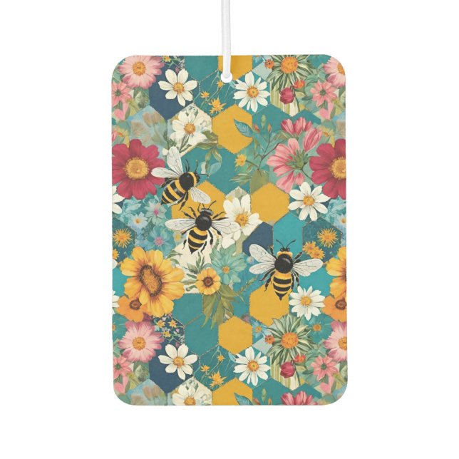 Bees and Florals Bee Flower Pattern Car Air Freshener (Front)