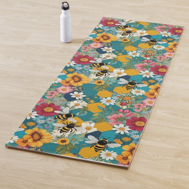 Bees and Florals Bee Flower Pattern Yoga Mat (In Situ)