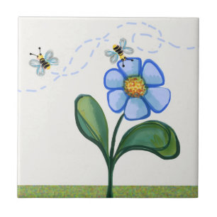 Bees and flower ceramic tile