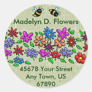 Bees and Flowers Classic Round Sticker