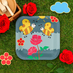 Bees And Flowers Paper Plate