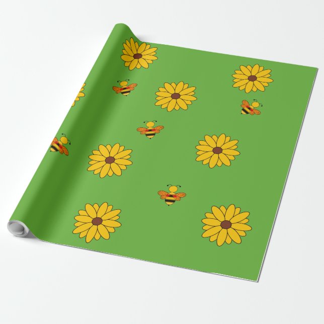 Bees and Flowers Wrapping Paper (Unrolled)