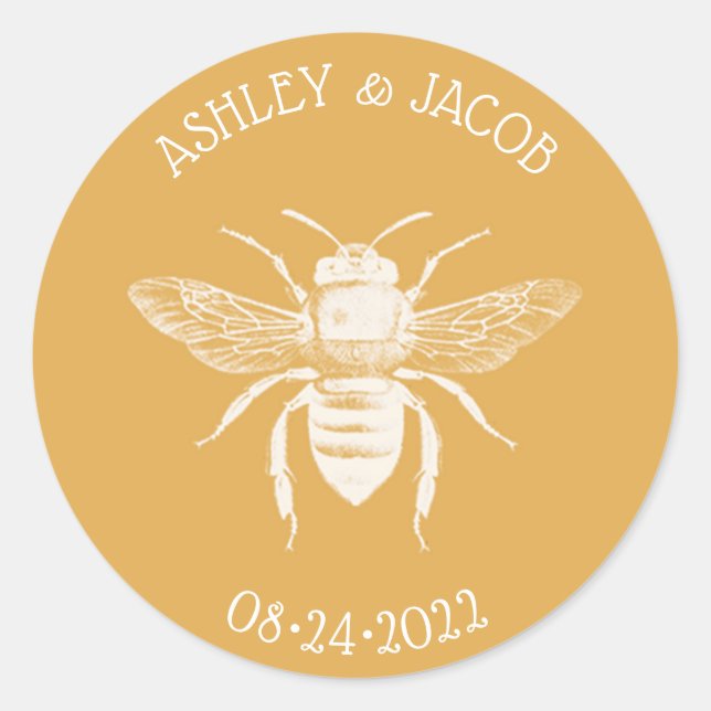 Bees and Golden Honeycomb Wedding Classic Round Sticker (Front)