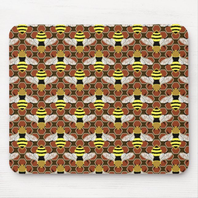 Bees and Honeycomb Pattern Mouse Pad (Front)