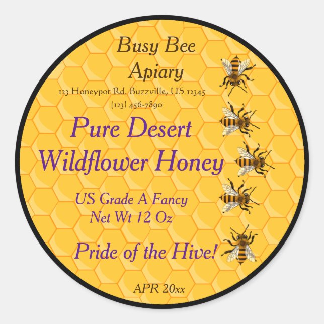 Bees and Honeycomb with Black Background Ring Classic Round Sticker (Front)