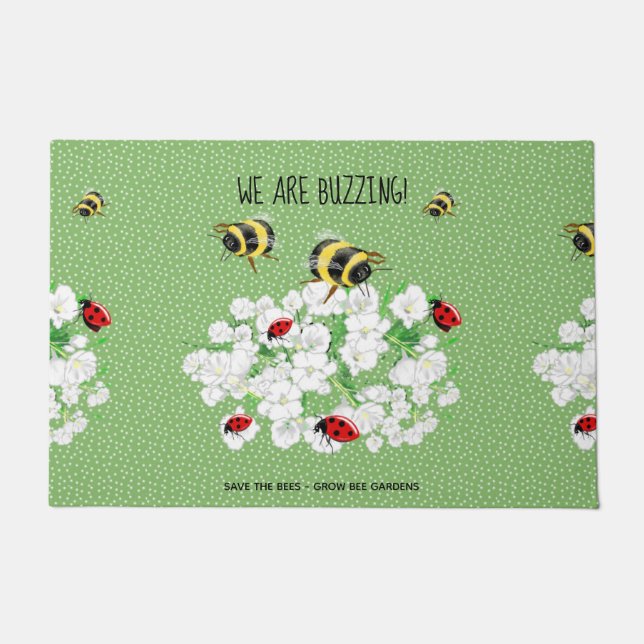 BEES and LadyBugs - Art by LeahG Save The Bees Doormat (Front)