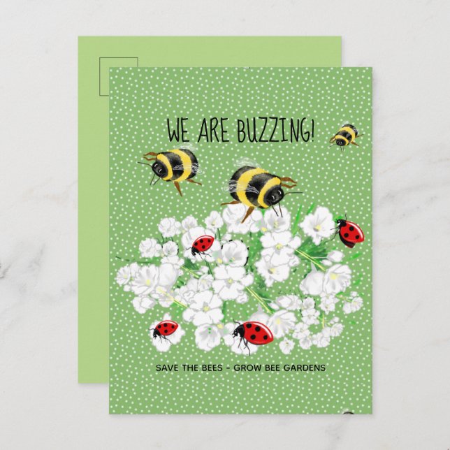 BEES and LadyBugs - Art by LeahG Save The Bees Postcard (Front/Back)