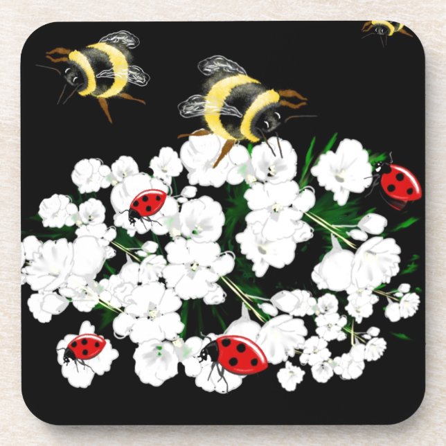 BEES and Ladybugs nature art Coaster (Front)
