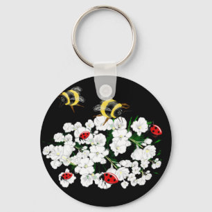 BEES and Ladybugs nature art Key Ring