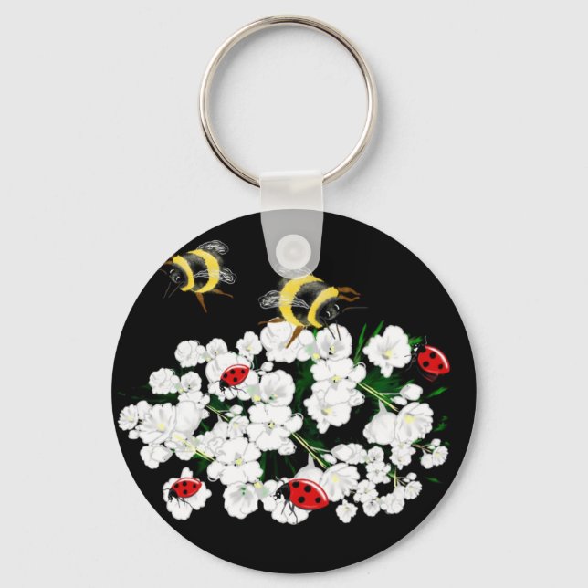 BEES and Ladybugs nature art Key Ring (Front)